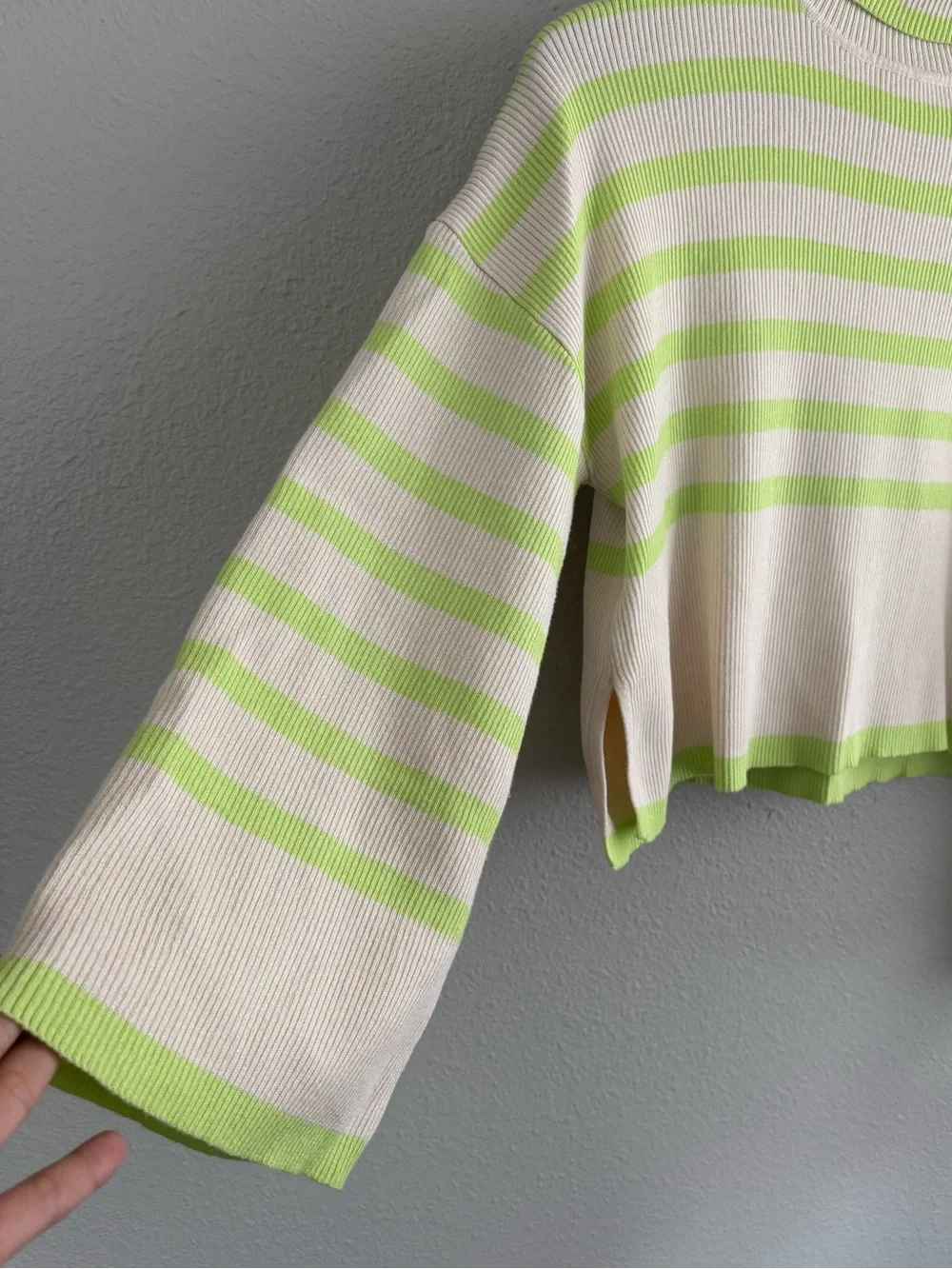 Striped Crop Turtleneck Sweater in Cream & Lime